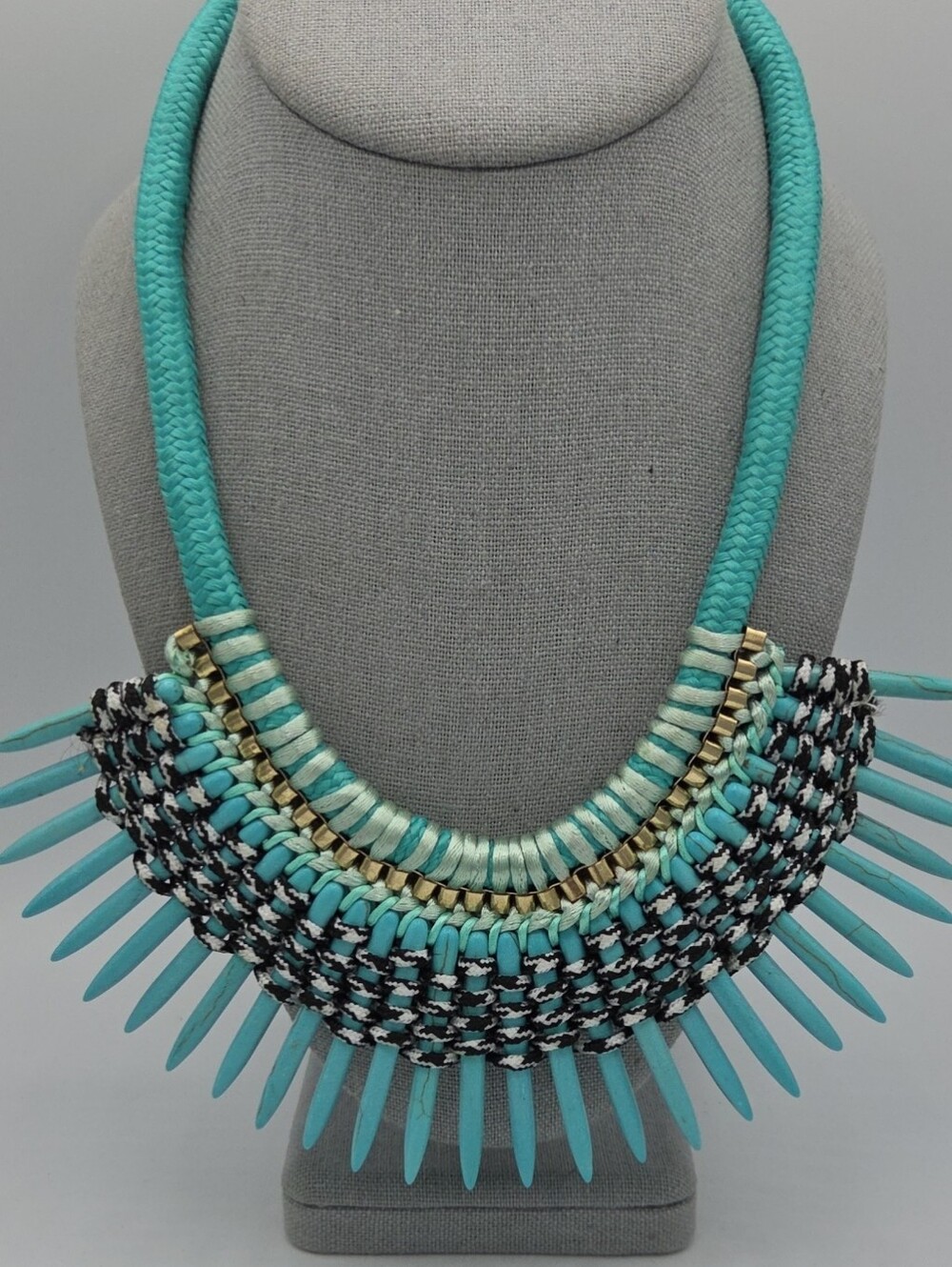 5 for $25! BaubleBar Turquoise Color Statement Bib Necklace Black & Gold Accents